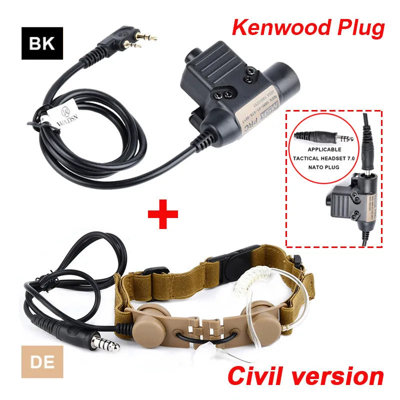 WADSN Airsoft Tactical Throat Microphone Headset Neck Laryngeal Military Earphone U94 PTT Fit Kenwood BaoFeng UV-5R UV-5X UV-82