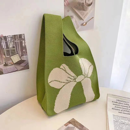 Fashion Handmade Knit Handbags Women Mini Knot Wrist Bag Korean Casual Tote Bag Reusable Shopping Bags