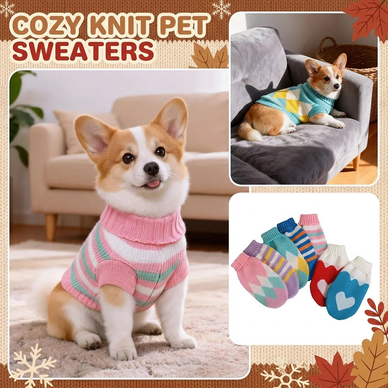 Pet Knit Sweater Autumn Winter Warm Elastic Turtleneck Two Leg Dog Cat Clothing Multi Color Striped Pattern Pet Apparel