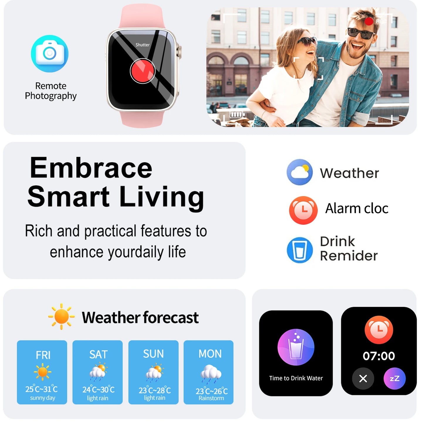 Smart Watch with1.68-Inch HD Display – Wireless Calling/Dialing, Alarm/Message Notifications, Fitness Tracking, Music Control.