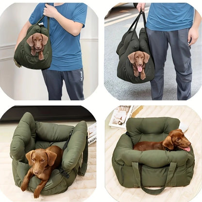 Dog Car Bed/Seat with Safety Belt - Non-Slip Pet Car Bed for Small Dogs, Washable Travel Carrier with Secure Straps for Safe Car