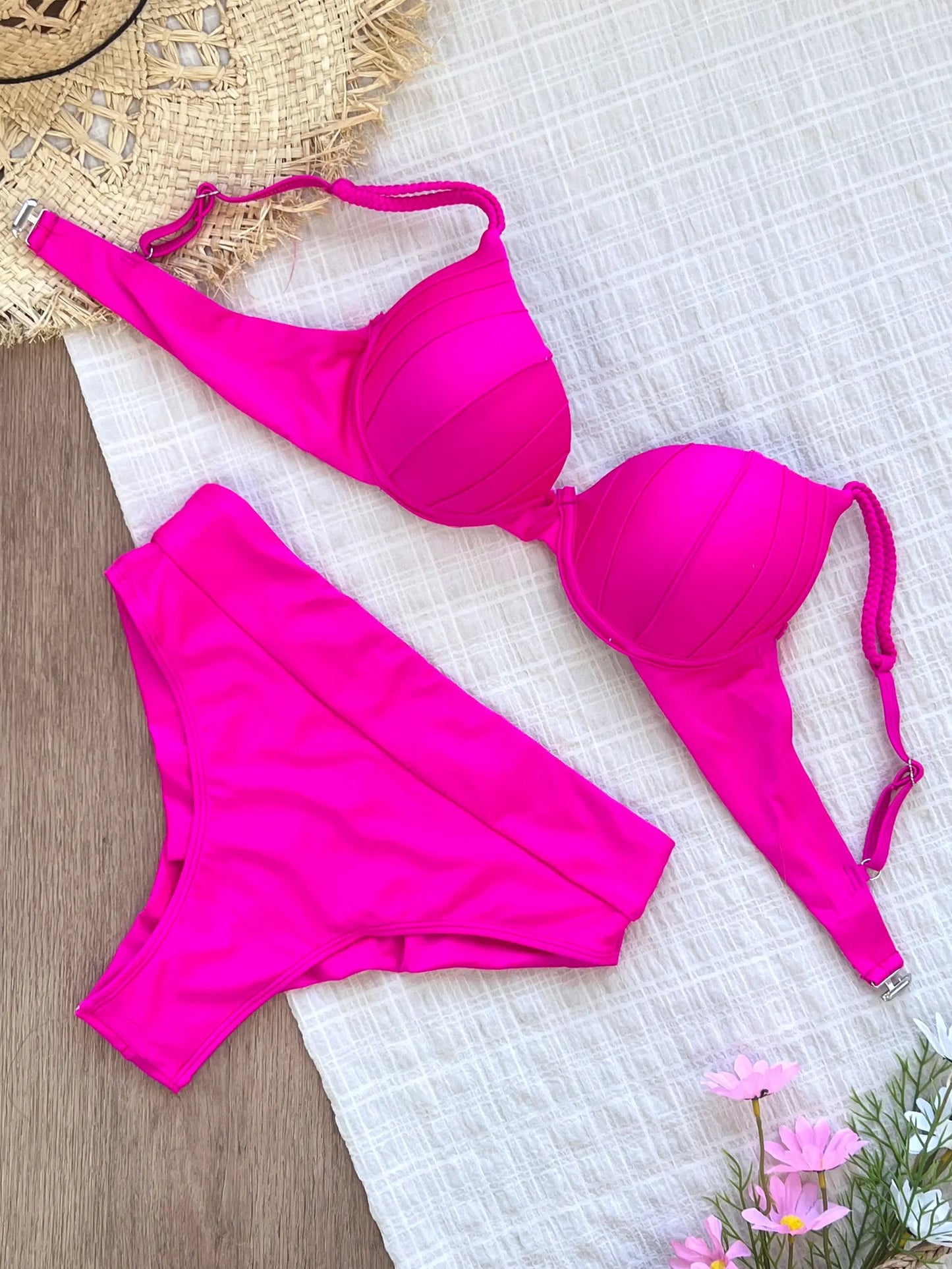 Cheap Push Up Bikinis Women Swimsuits  Solid Padded Women Swimwear Vintage Female Swimsuit High Waist Biquini Bathing Suit