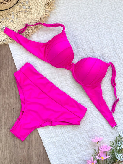 Cheap Push Up Bikinis Women Swimsuits  Solid Padded Women Swimwear Vintage Female Swimsuit High Waist Biquini Bathing Suit