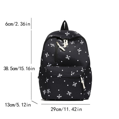 For Daily Use Back To School Season Playful Bow Print Quilted Backpack with Multi Pocket Adjustable Straps Large Capacity