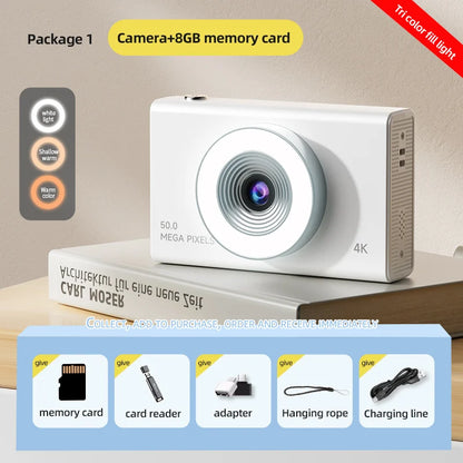 Digital Camera 4K High-definition Camera 50 Million Pixels Autofocus Portable Retro Camera CCD Travel Student Camera