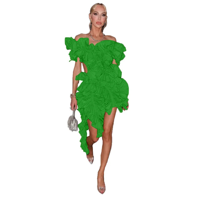 CM.YAYA Women Edible Tree Fungus Tierred High Low Asymmetrical Ball Gown Dress 2023 Sexy Club Party Evening High Street Dresses