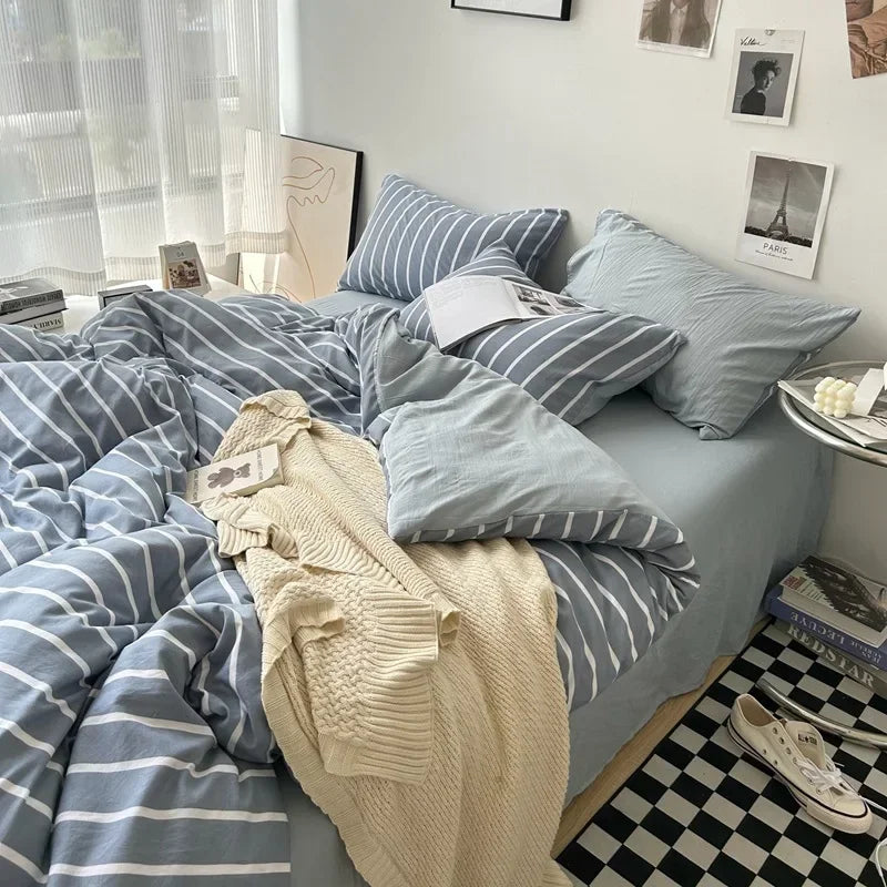 Stripe Bedding Comforter Set with Pillowcase bed sheet Single Full Size Bed Linen Duvet Cover Set Queen/King Double Single Bed