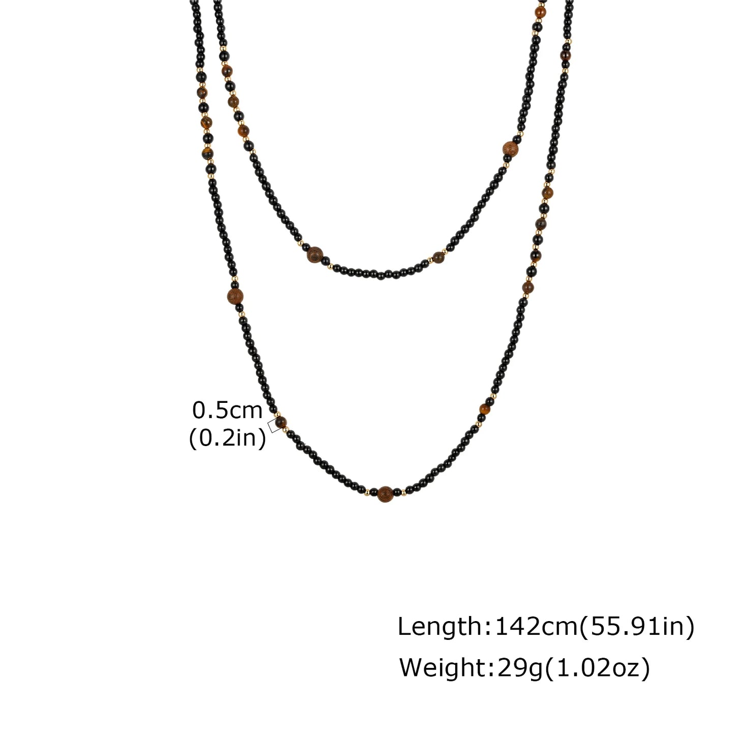 Black Agate Natural Stone Tiger Eye Beads Chain Necklace for Men, Retro Long Sweater Chain Necklace, Fashion Boho Jewelry Gift