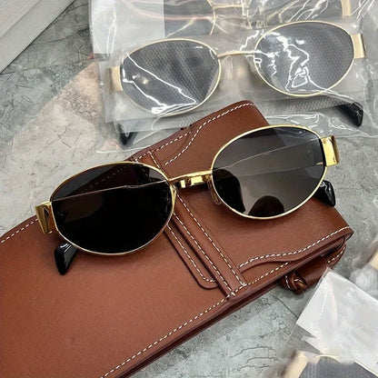 New Trendy Oval Sunglasses for Women Luxury Metal Frame Sun Glasses Ladies Classic Vintage Round Shades Unisex ﻿