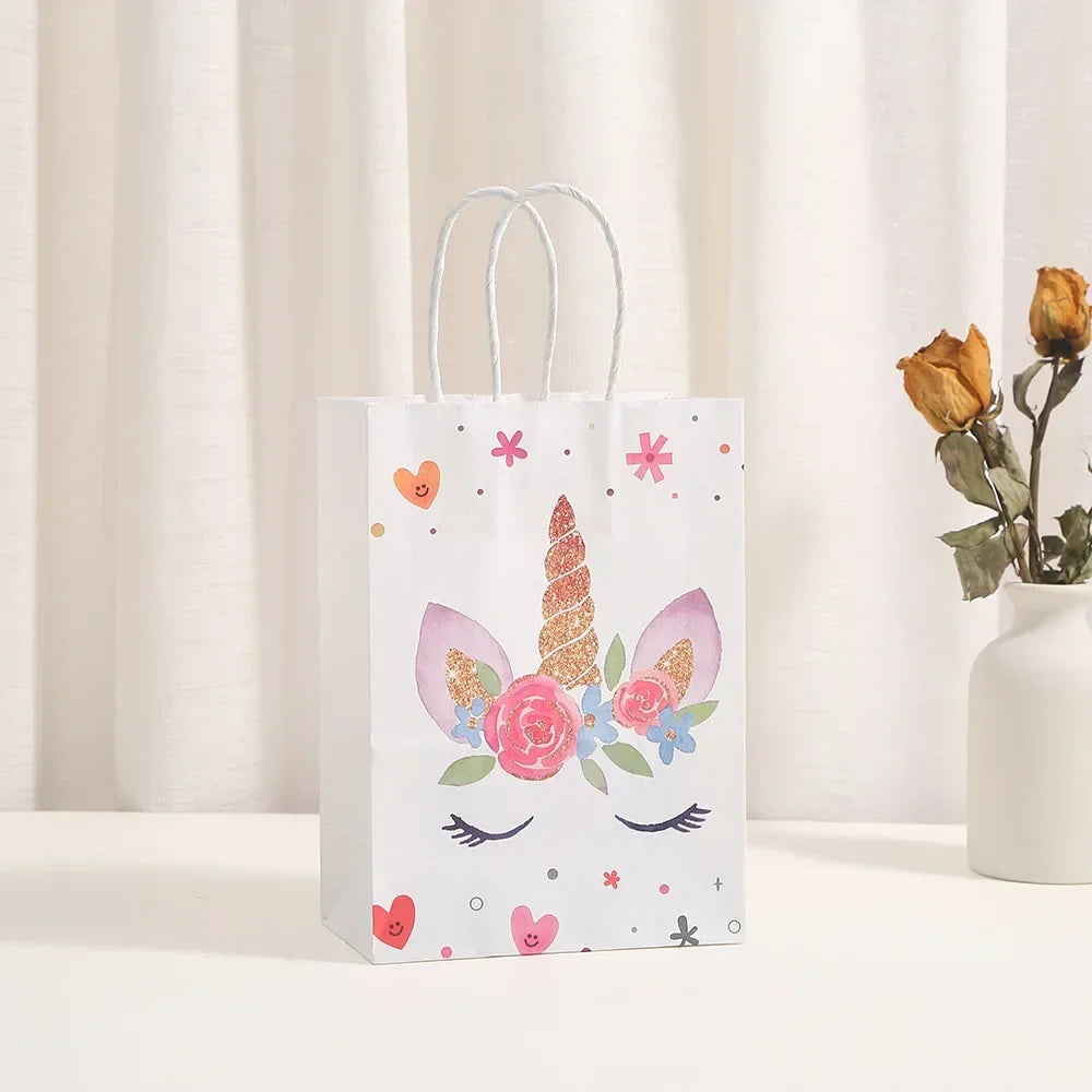 12Pcs Cartoon Unicorn Theme Paper Gift Packaging Bag with Handle Shopping Tote Bag  for Kids Birthday Baby Shower Party Decor