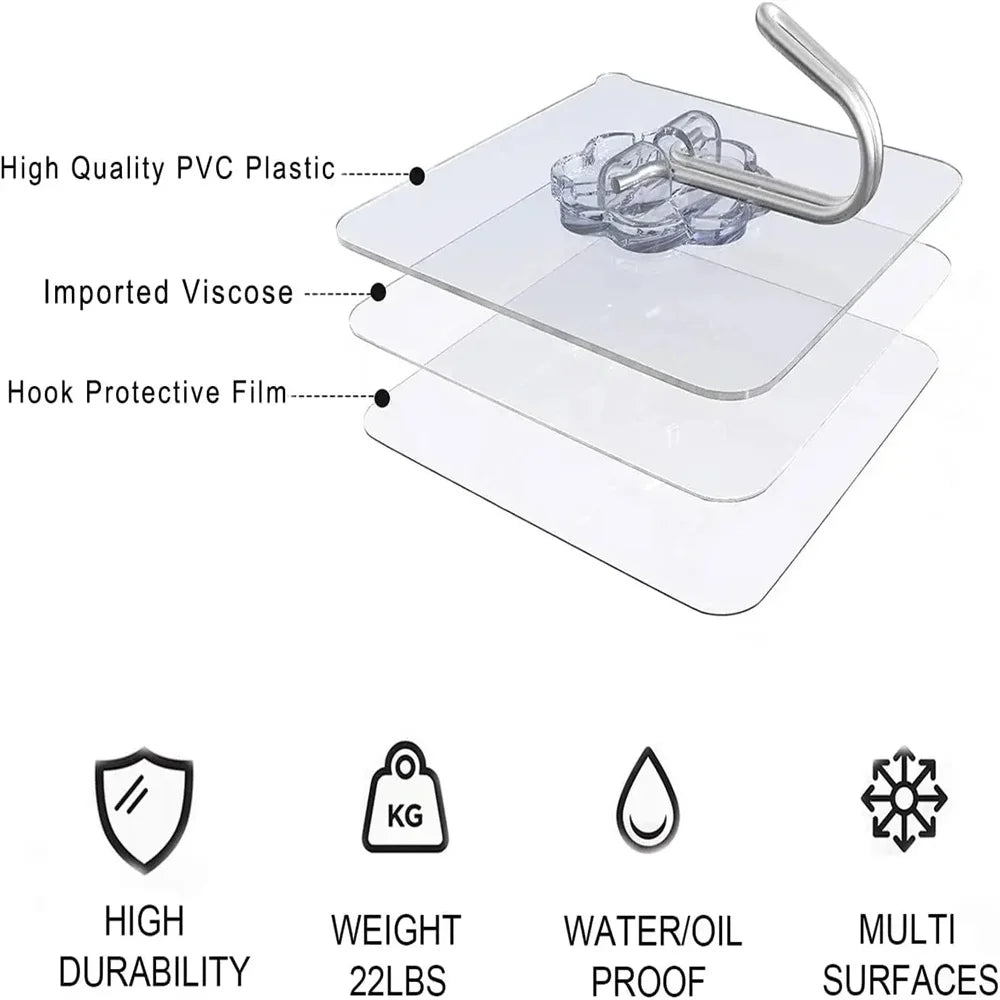 10-30Pcs hook adhesive Stainless Steel Strong Self Adhesive Wall Hangers Hook for Kitchen Bathroom Door Wall Multi-Function hook