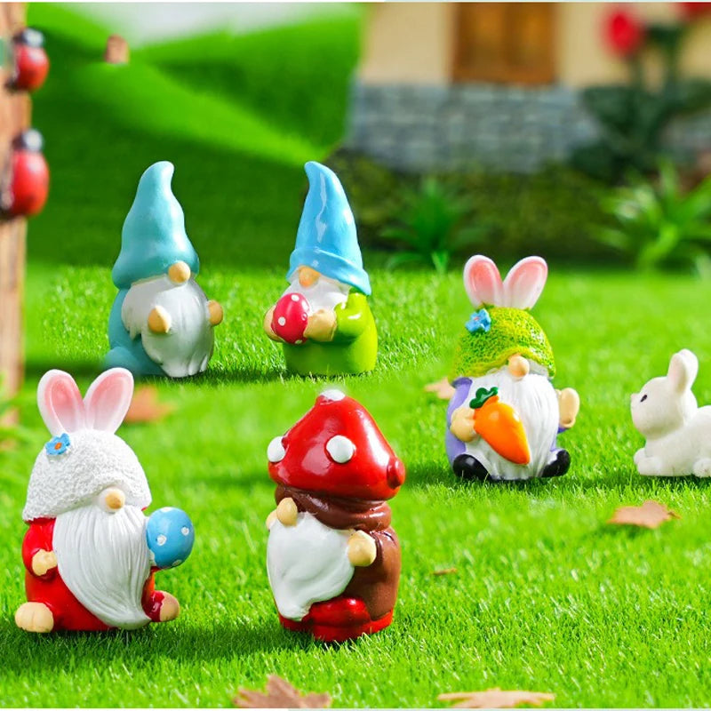 8/24PCs Mini Dwarf Doll Figurine Miniature Resin Mushroom Gnome Doll Garden Landscape Crafts Small Ornaments Desktop Decoration