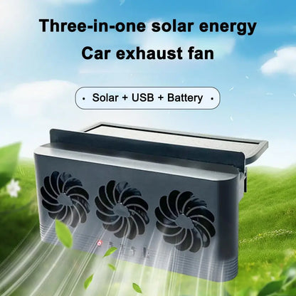 Upgrade Solar Powered Fan Car Cooler Front/Rear USB Charging Window Radiator Exhaust Fan Auto Air Vent Fan Ventilation Radiator