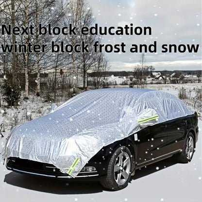 1pc All-Weather Half Car Body Cover - Waterproof, Dustproof, UV & Snow Resistant for Sedans, Protects Windshield and Roof