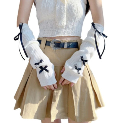 Punk Solid Color Star Knitted Gloves Y2k Gothic Wool Sleeve Cuff Long Hand Sleeve Arm Warmers Winter