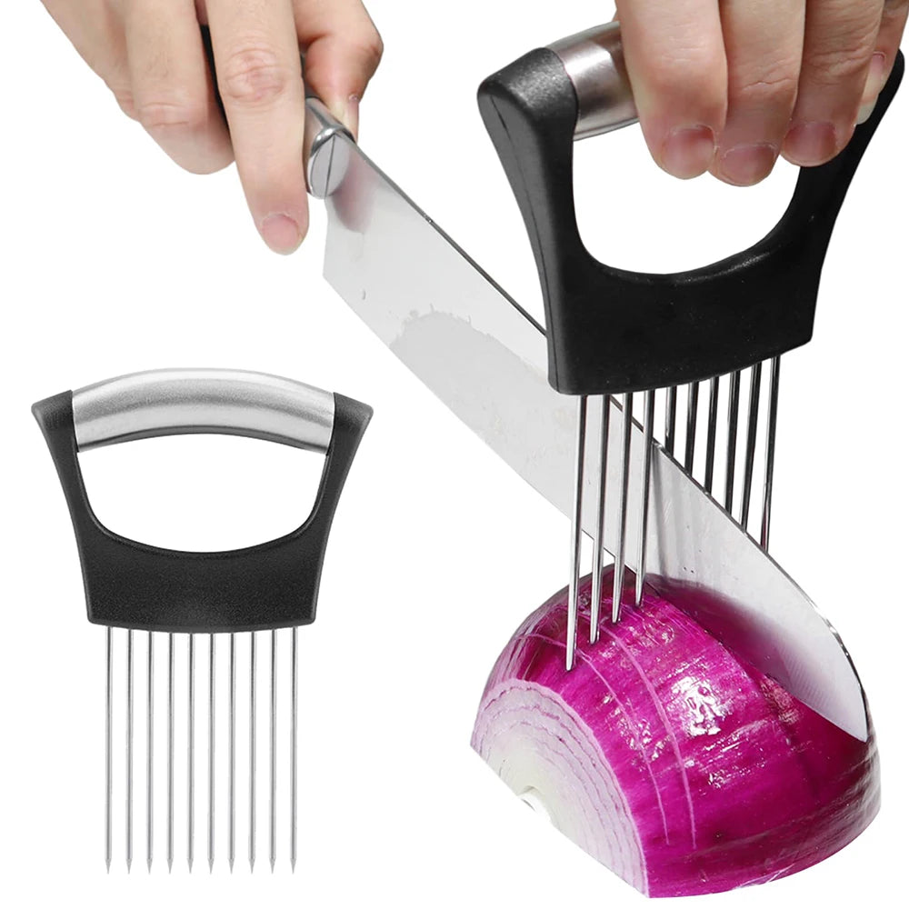 Onion Holder Slicer Cutter - Stainless Steel Vegetable Chopper for Tomato Potato Avocado Eggs Fruit Lemon Meat Kitchen Tool