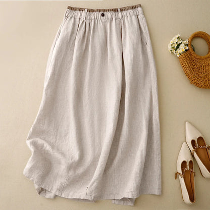 Linen Skirt Women's Spring and Summer New Korean Style Fashionable Artistic Elegant Chic All-match High Waist A- Line Skirt