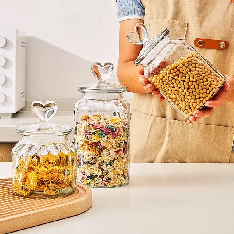 Creative Glass Sealed Jar Storage Jar Household Food Grade Glass Bottle with Lid Transparent Fruit Tank Kitchen Food Container