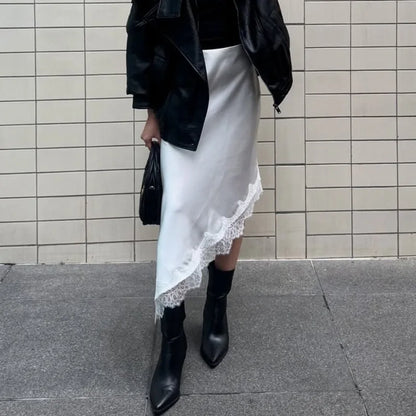 Talenza White Lace Skirts Women Fashion Irregular Lace Patchwork Slim Skirts High Waist Streetwear Party Looks Female Maxi Skirt