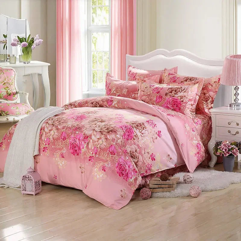 Soft Duvet Cover Polyester Flower Printed Double Comforter Bedding Quilt Cover for Queen/King Couple Single Bed Capa De Edredon