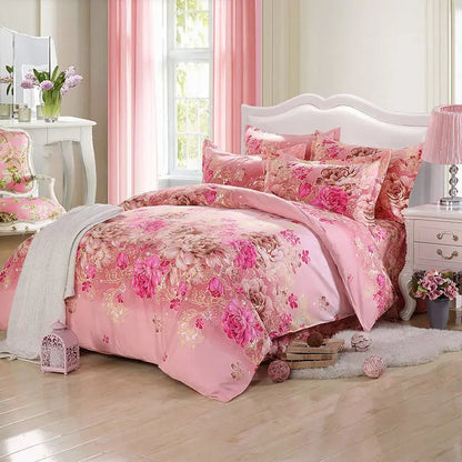Soft Duvet Cover Polyester Flower Printed Double Comforter Bedding Quilt Cover for Queen/King Couple Single Bed Capa De Edredon