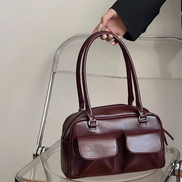 Vintage Tender Preppy Girls Shoulder Bags Streetwear Fashion All Match Handbags Women Casual Solid Underarm Bag Y2k Aesthetic