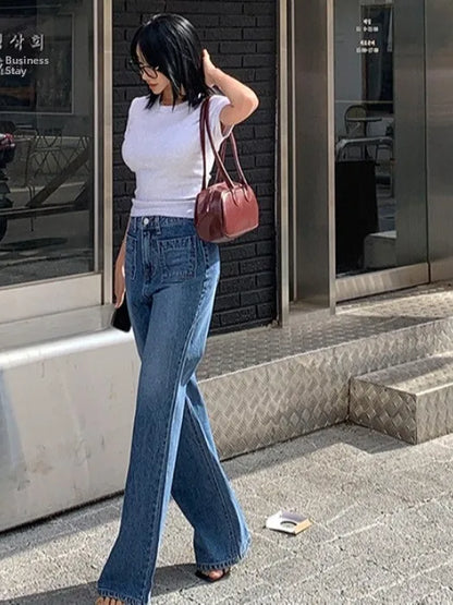 High Waist Women's Jeans Faionable Korean Design Versatile Loose Straight Leg Casual Pants Summer New Arrival Long Trousers