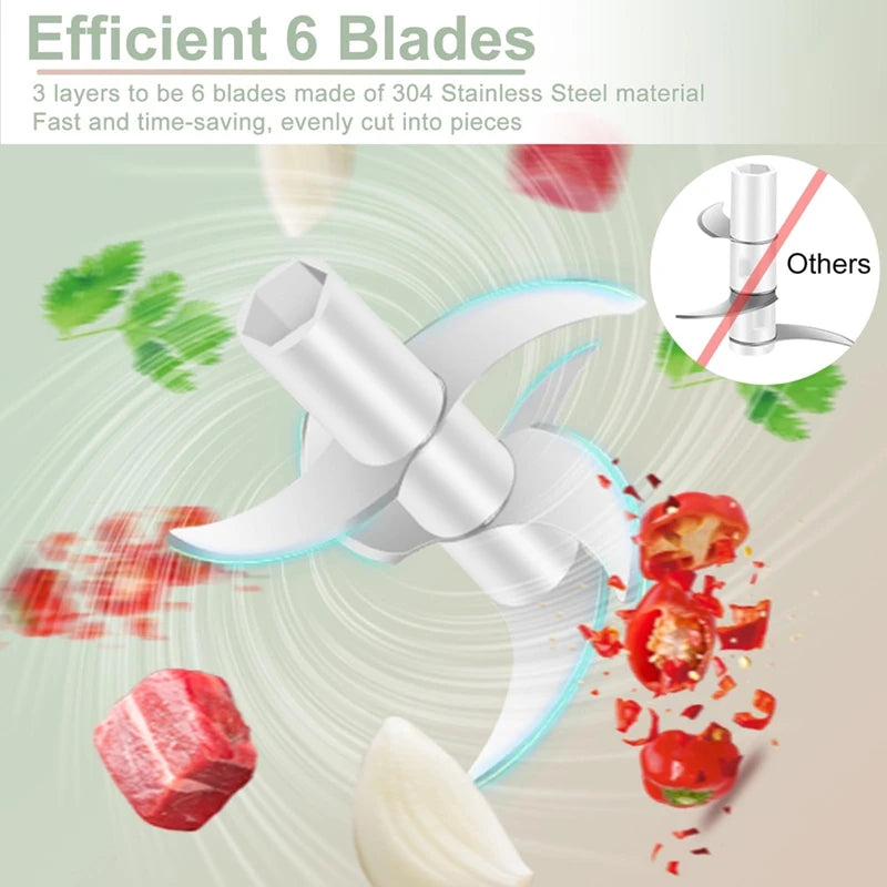 400ML Electric Garlic Chopper, 6 Blades Garlic Grinder Mini Vegetable Chopper, USB Portable Veggie Chopper,Garlic Mincer