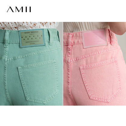 AMII Minimalist Women's Jeans 2025 Autumn New Versatile Retro Straight-leg Pants Solid Color Cotton Commuter Trousers 12542023