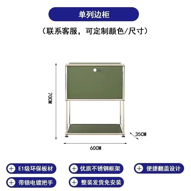 Living Room Sideboard Storage Cabinets Modular Combination Metal Frame for Office Drawers Large Storage Customizable Olive Green