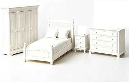 All White Bedroom Furniture Set, Dollhouse Mini Bed Wardrobe Dresser Nightstand Kit, Classic Bedroom Prop for OB11DioramaLayout