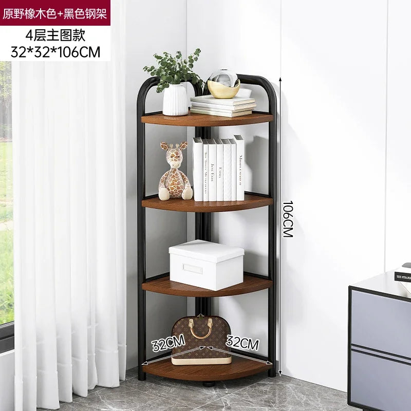 Triangular Multi-Layer Shelf, Corner Cabinet Design, Floor-to-Ceiling Storage, Living Room/Bedroom Bookshelf, Space-saving Layer