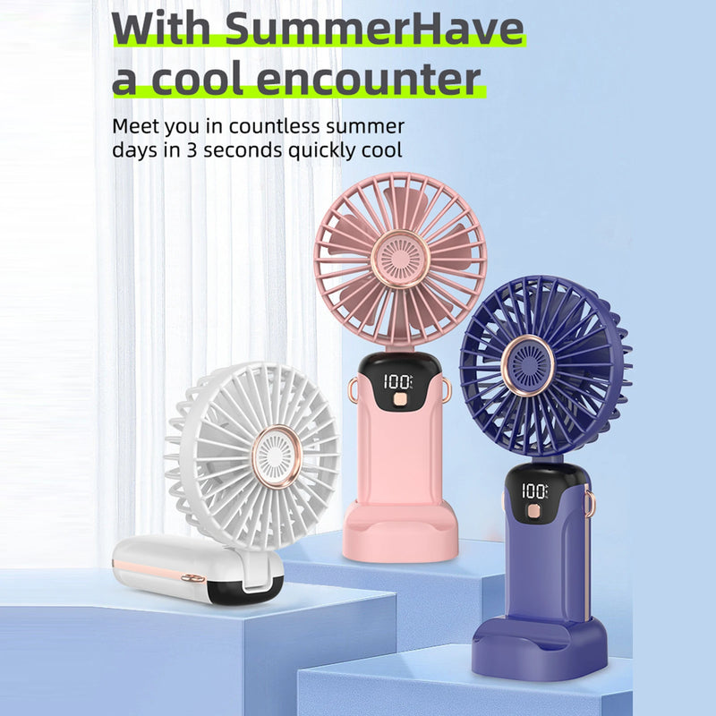 Portable Fan Mini Handheld Electric Fan with LED Sceen Battery Display Support 5 Adjustable Wind Speed Silent Operation Foldable