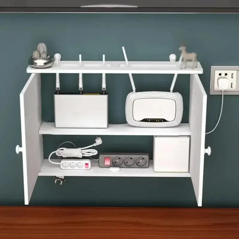 Large Wireless Wifi Router Shelf Storage Boxes Cable Power Plus Wire Bracket Wood-Plastic Wall Hanging Plug Board DIY Home Decor