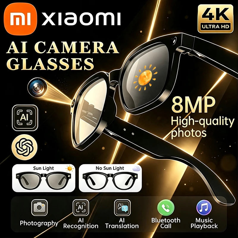 Xiaomi 4K Smart AI Glasses 800W Photochromic Multi-functional Photo Video Voice Calling Translation Bluetooth Motorcycle Glasses