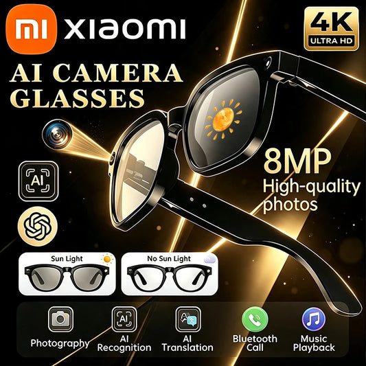 Xiaomi 4K Smart AI Glasses 800W Photochromic Multi-functional Photo Video Voice Calling Translation Bluetooth Motorcycle Glasses