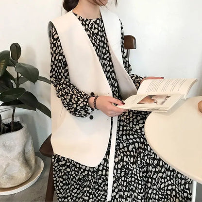 2024 Women Spring Autumn New Loose Suit Vest Jacket Female V-neck Sleeveless Coats Ladies Casual Double Breasted Waistcoat W681
