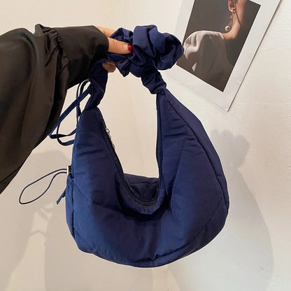 Fashionable Nylon Pleated Shoulder Bag Portable Drawstring Crossbody Bag Underarm Bag  INS Korean Style Hand Bag Outdoor