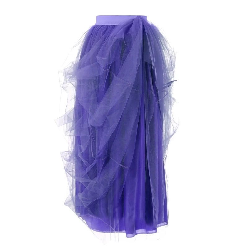 Women's Tulle Maxi Skirt Floor Length Layered High Waist Split Skirt A-Line Puffy Mesh Tutu Skirt for Elegant Lady Wedding Party