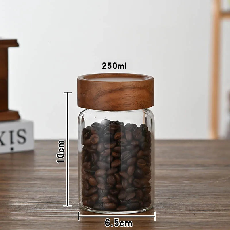 High Borosilicate Glass With Lids Storage Tank Acacia Wood Miscellaneous Grain Sealed Can Storage Pots Split Bottle Spice Jars
