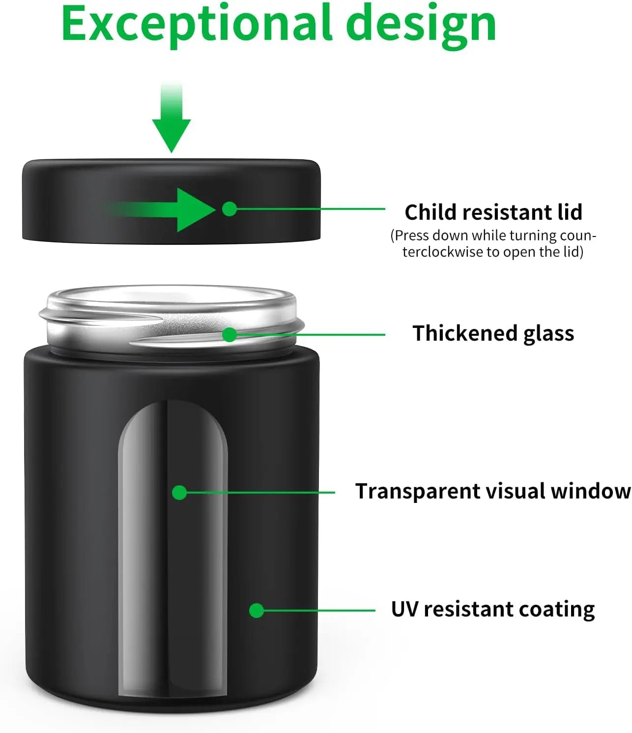 Glass Storage Jar (4 oz, 120ml) Smell Proof Visual Container with Child Resistant Cap Multipurpose for Coffee Teas Herbs Spices