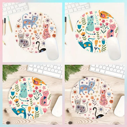 Cartoon cat mouse pad, round non-slip rubber mouse pad, suitable for office computers, laptops office supplies  mouse pad anime