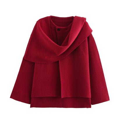 2025 Winter Female Scarf Coat Long Sleeve Knitted Asymmetric Jackets For Women Streetwear Causal Women Coats