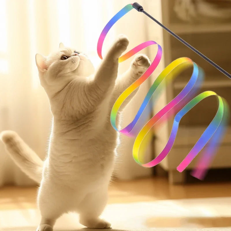 Pet Cat Toys Cute Funny Rainbow Strips Stick Cat Teaser Wand  Pet Toys for Cats Interactive Toys Cat Supplies Pet Products