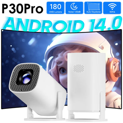 P30PRO Android 14 Smart Mini Projector Supports 4K HD Video WiFi 6 BT5.0 Native 720p Home Theater Outdoor Portable Projector