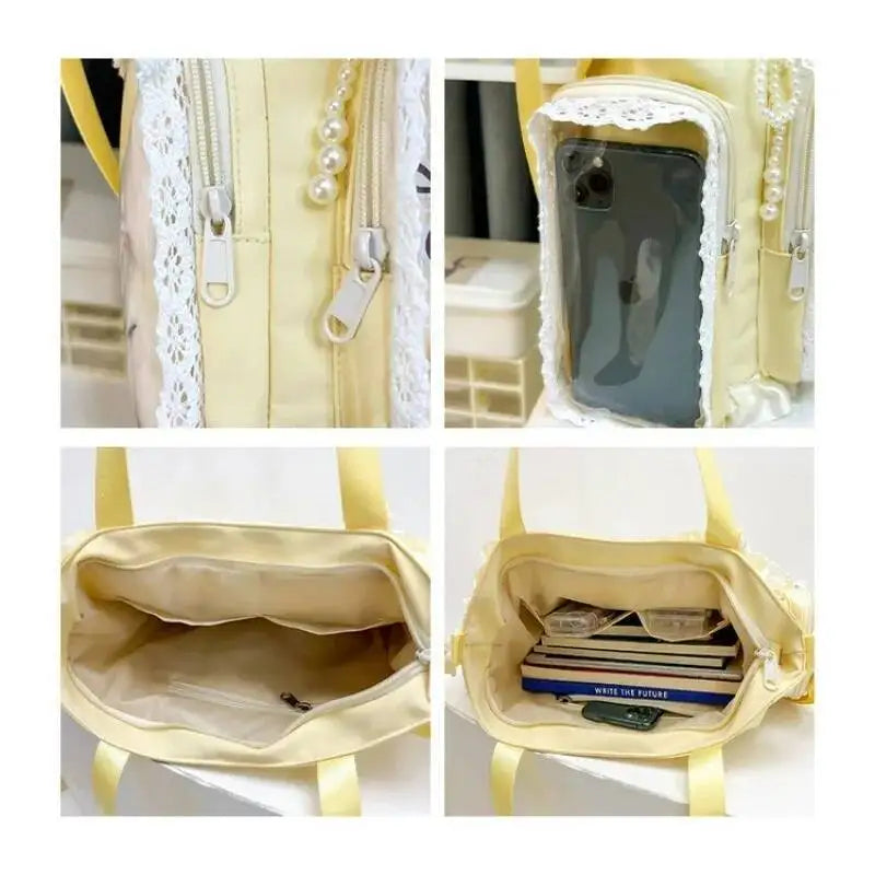 Y2k New Sweet Ita Shoulder Bag Lolita Girl Transparent Crossbody Bag Women Large Capacity Lace Tote Bag Cute DIY Display Handbag
