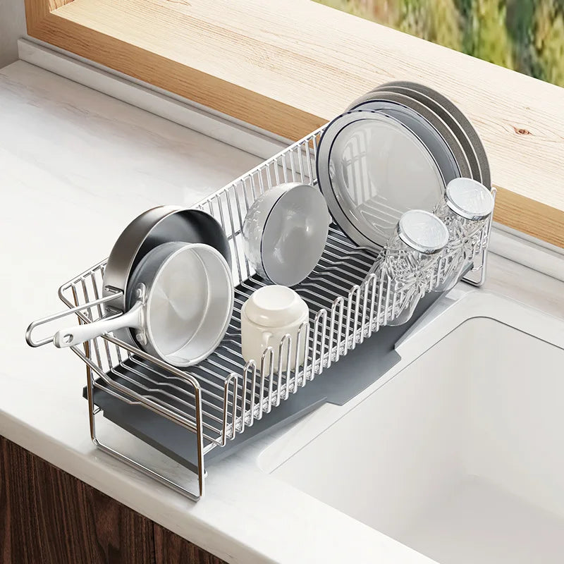 Dish Drying Rack with Drainboard, Dish Rack for Kitchen Counter, Dish Drainer Rack with Utensil Holder, Kitchen Organization