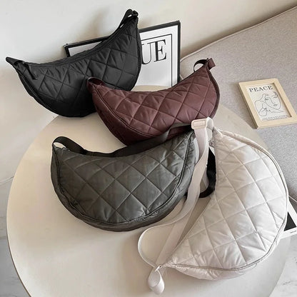 Casual Portable Women's Hobos Crossbody Bag Simple Nylon Ladies Shoulder Bags Quilted Plaid Female Underarm Bag Purse Handbags
