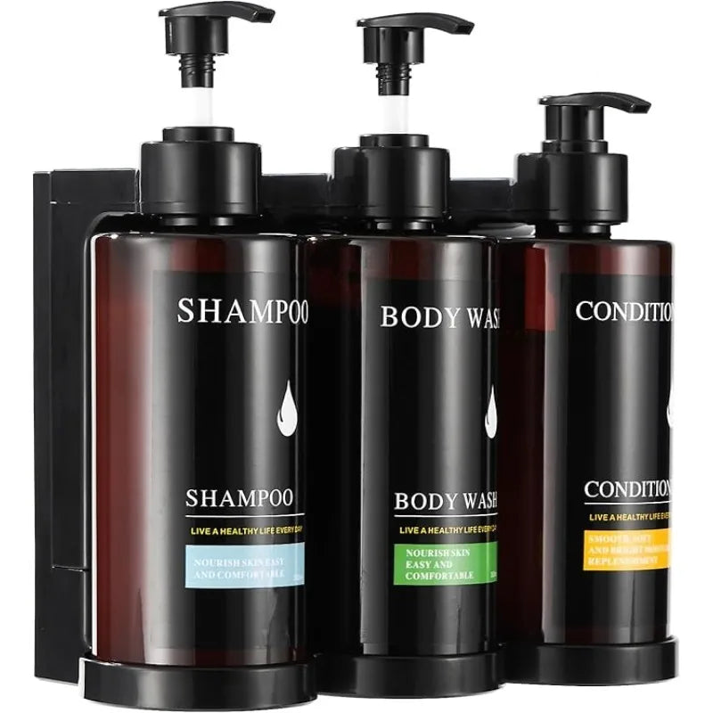 Soap Dispenser Set No Drill Wall Mounted 3 Chamber Shampoo Shower Gel Liquid Soap Dispenser for Bathroom Hotel Commercial Use