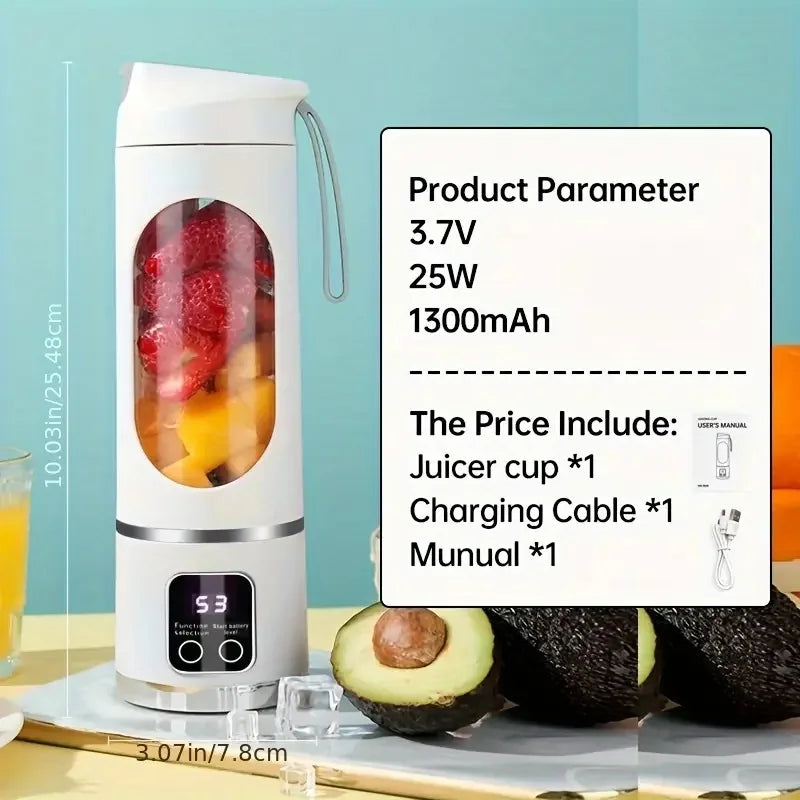 1 Small Portable Blender and Juicer - Rechargeable via USB, Personal Wireless Blender with Stainless Steel Blades